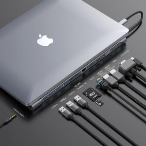 Baseus 11 in 1 Type-C USB-C Hub Adapter With 3 USB 3.0 Ports / 60W Type-C PD Port / 2 x 4K HD Display Interfaces / 2 Memory Card R