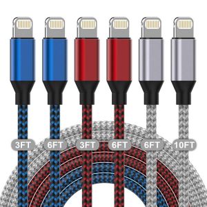 TeethingTreat iPhone Charger Cable 6Pack 3/3/6/6/6/10 FT [Apple MFi Certified] Lightning Cable Fast Charging Cord Compatible iPhon