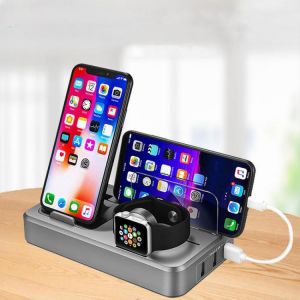 Desktop Station 5 Ports USB Charger QC 3.0 Wireless Charger Fast Charging Watch Charger Phone Holder