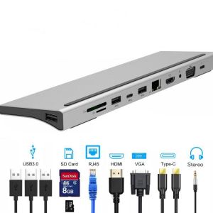 Bakeey 11-in-1 USB-C Hub Adapter with 3 * USB 3.0/USB-C/87W Type-C PD Charging/4K HD Display/VGA/Ethernet RJ45 Port/3.5mm Audio Ja